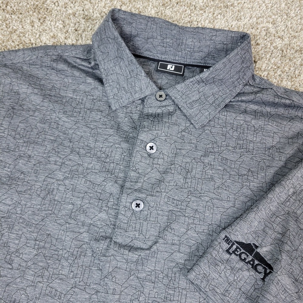 FootJoy Mens Medium‎ Gray AOP Geometric Houses Performance Stretch Golf Polo SS